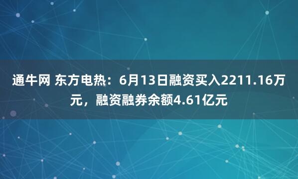 通牛网 东方电热：6月13日融资买入2211.16万元，融资融券余额4.61亿元